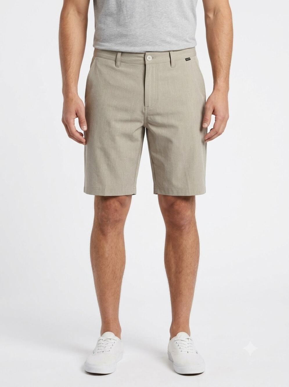 TravisMathew Chino Shorts Mens 34 Beige Flat Front Golf Performance Stretch Logo